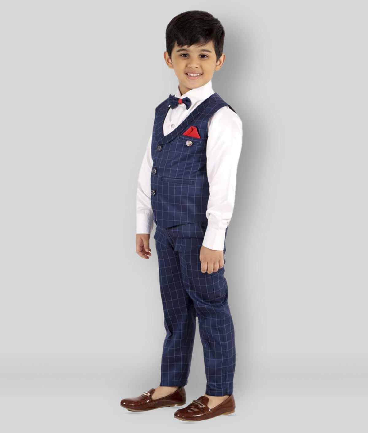     			Fourfolds Pack of 1 Boys Cotton Blend Shirt & Pants ( Navy )