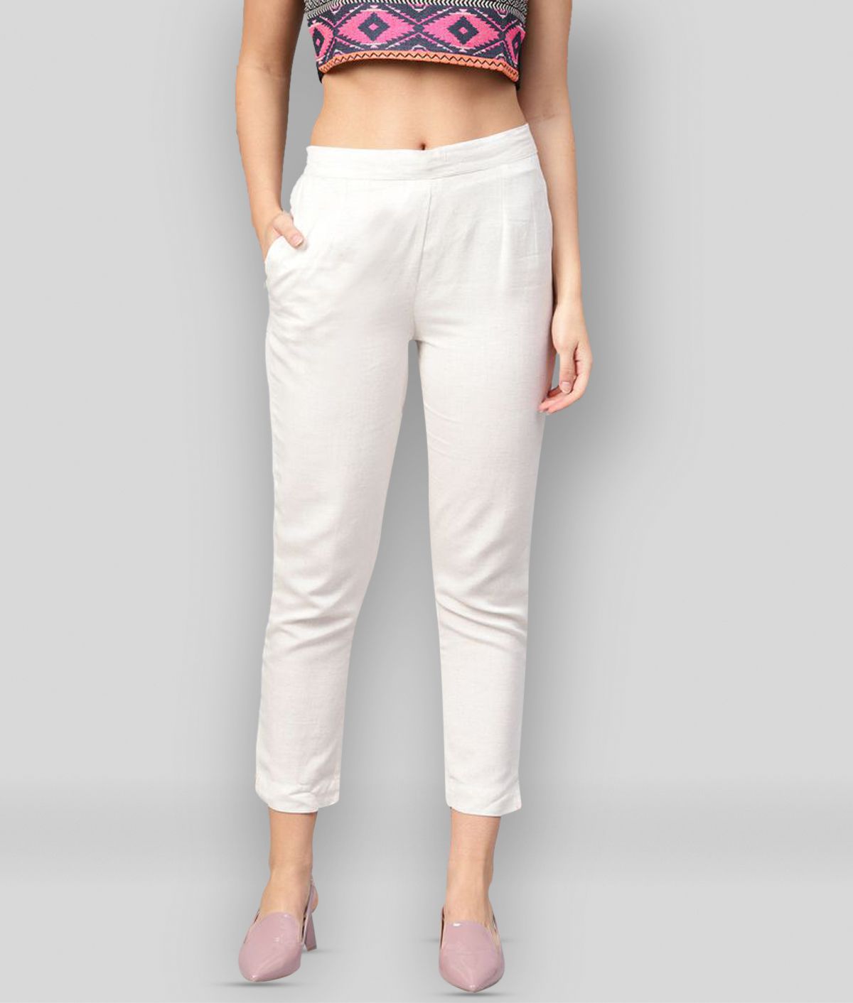     			Juniper - Off White Rayon Slim Fit Women's Casual Pants  ( Pack of 1 )