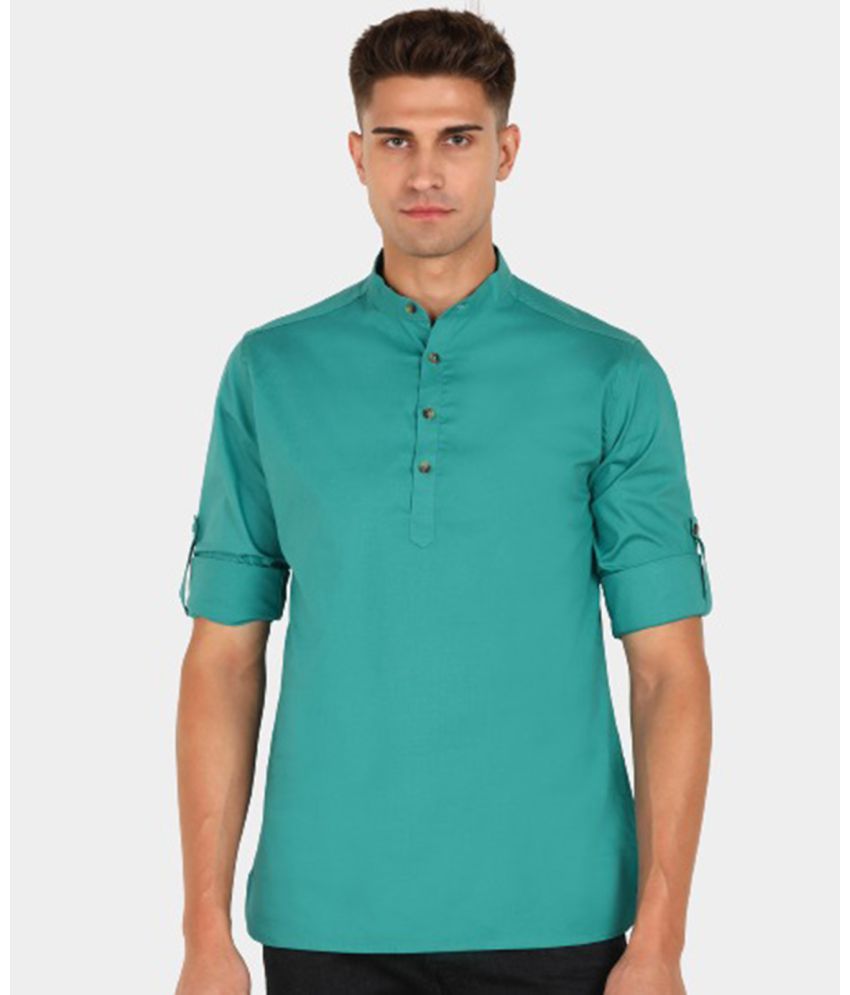     			Life Roads - Turquoise 100 percent Cotton Men's Shirt Style Kurta ( Pack of 1 )