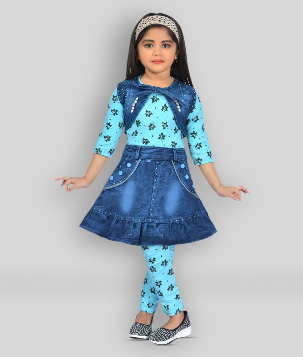     			New Collection - Blue Denim Girls A-line Dress ( Pack of 1 )