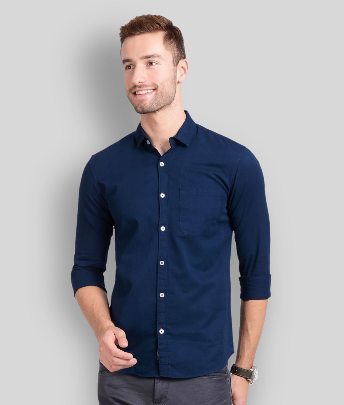     			Paul Street Cotton Blend Navy Shirt Single