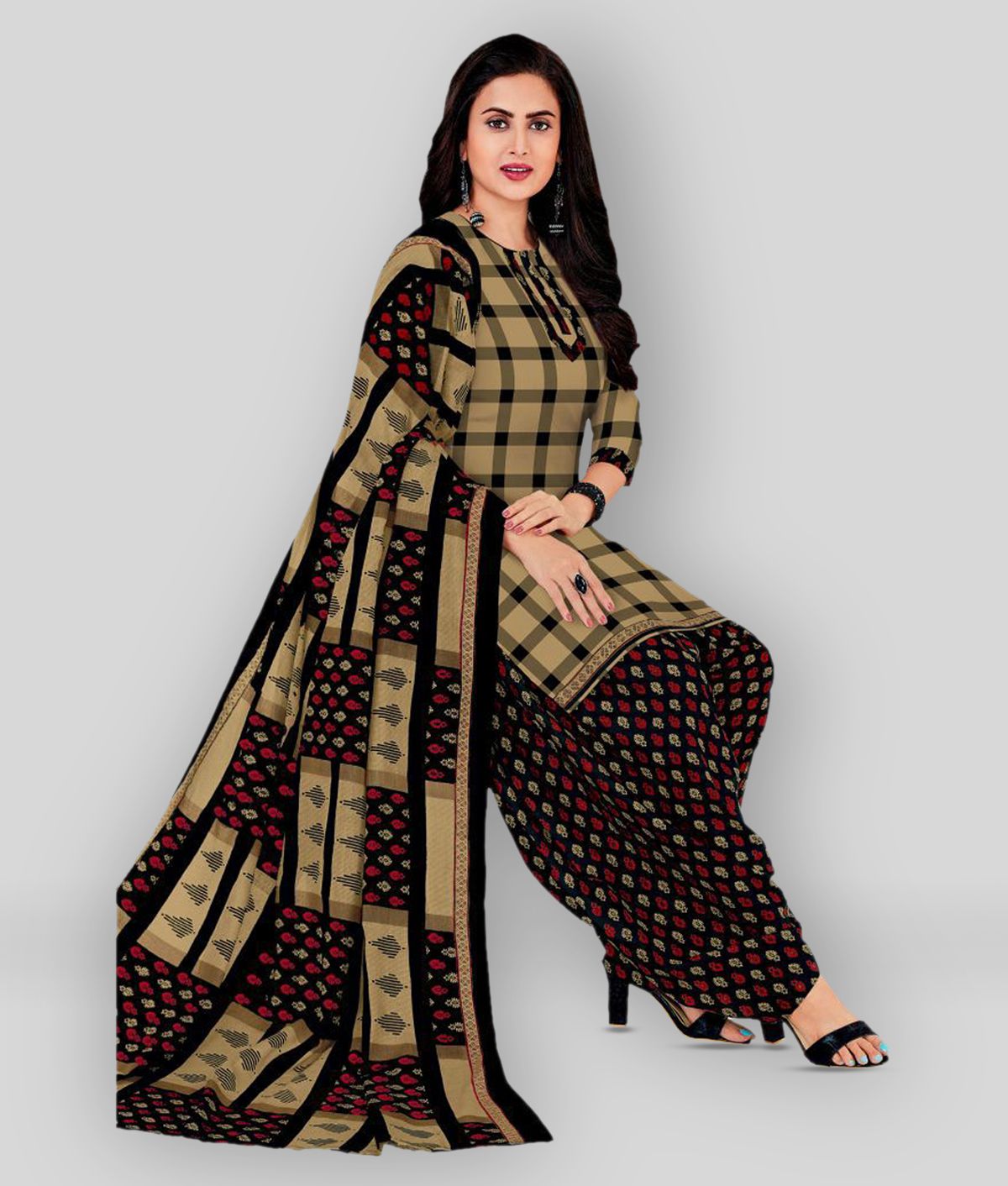     			SIMMU - Brown A-line Cotton Women's Stitched Salwar Suit ( Pack of 1 )