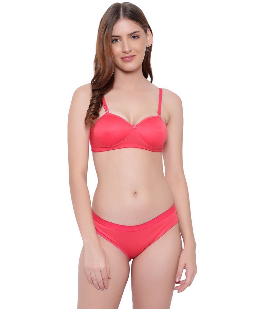     			KYODO - Red Cotton Women's Bra & Panty Set ( Pack of 1 )