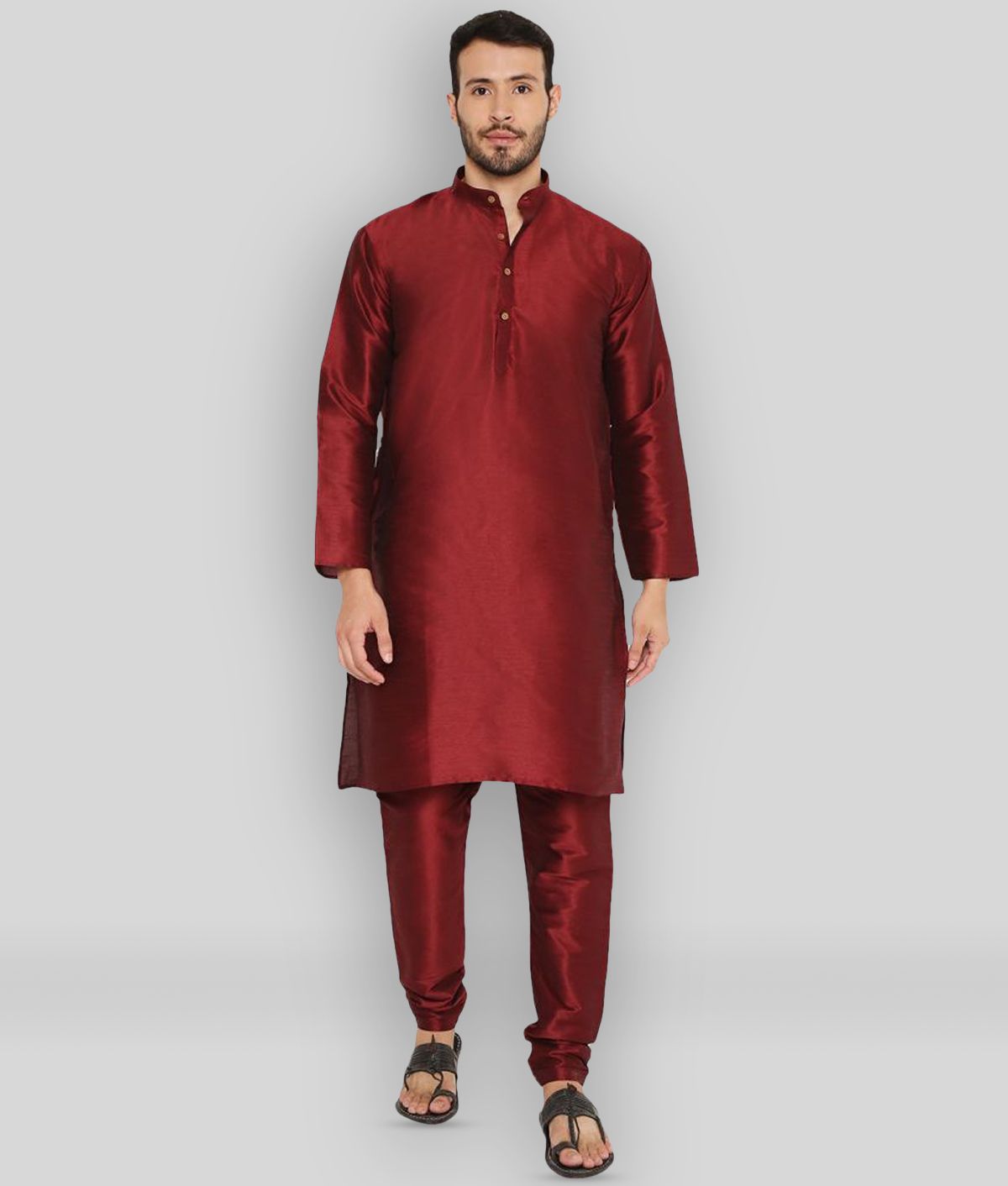     			Maharaja - Maroon Silk Regular Fit Men's Kurta Pyjama Set ( Pack of 1 )