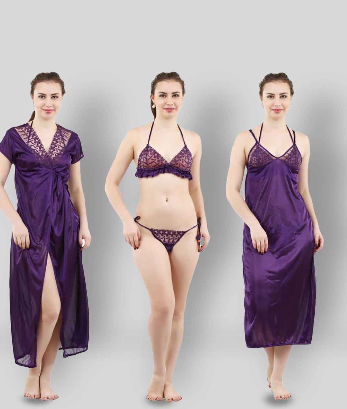     			Romaisa - Indigo Satin Women's Nightwear Nighty & Night Gowns ( Pack of 4 )