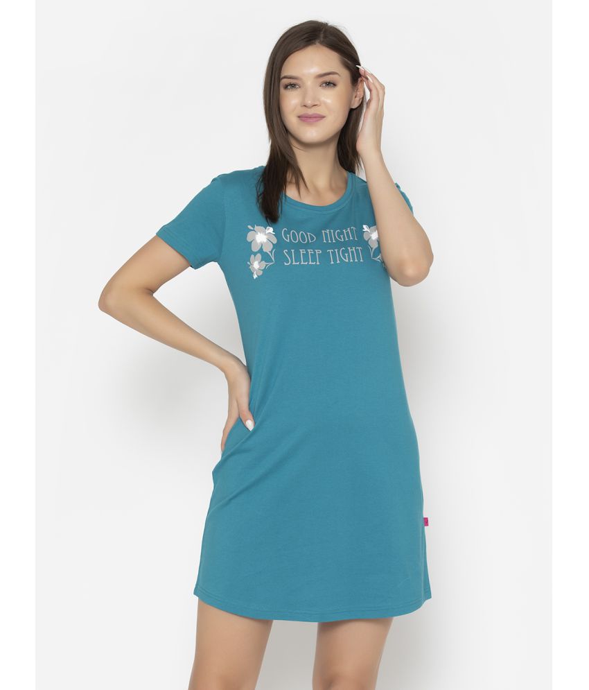     			Vami - Light Blue Cotton Blend Women's Nightwear Night T-Shirt ( Pack of 1 )