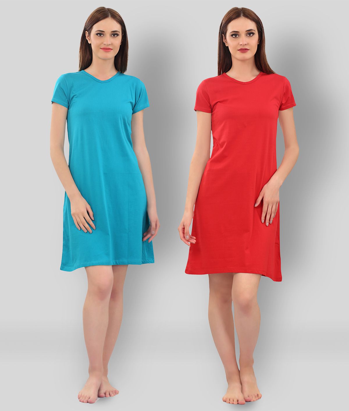     			Zebu - Multicolor Cotton Women's Nightwear Night Dress ( Pack of 2 )