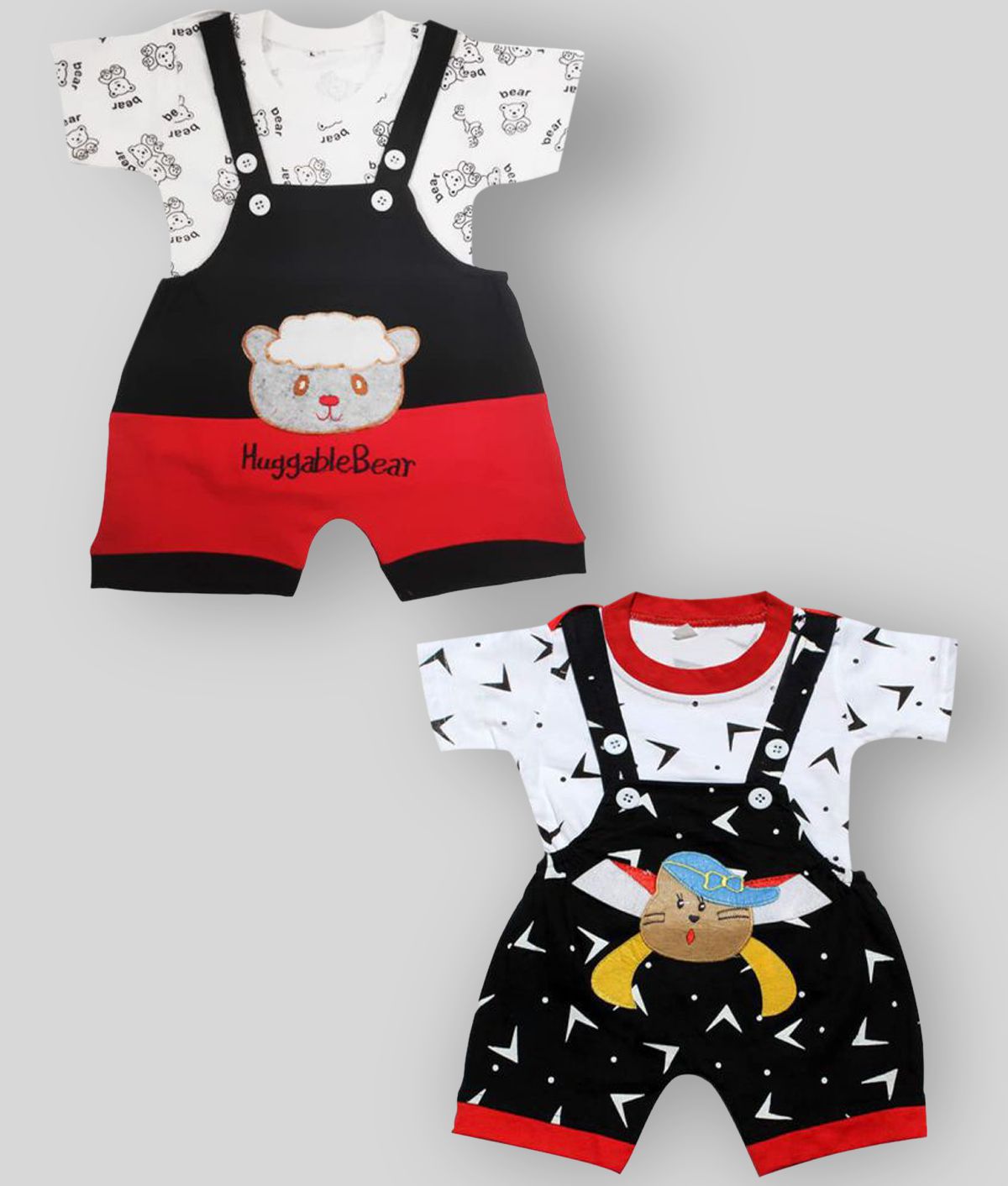     			babeezworld pure Cotton Dungaree for boys and girls (White & Black, 6-9 Months) Pack Of 2
