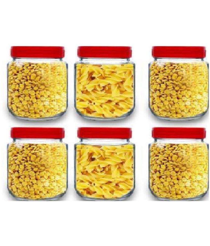     			CROCO JAR Glass Red Food Container ( Set of 6 )
