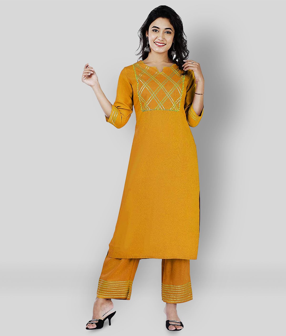     			G4Girl - Yellow Straight Rayon Women's Stitched Salwar Suit ( Pack of 1 )