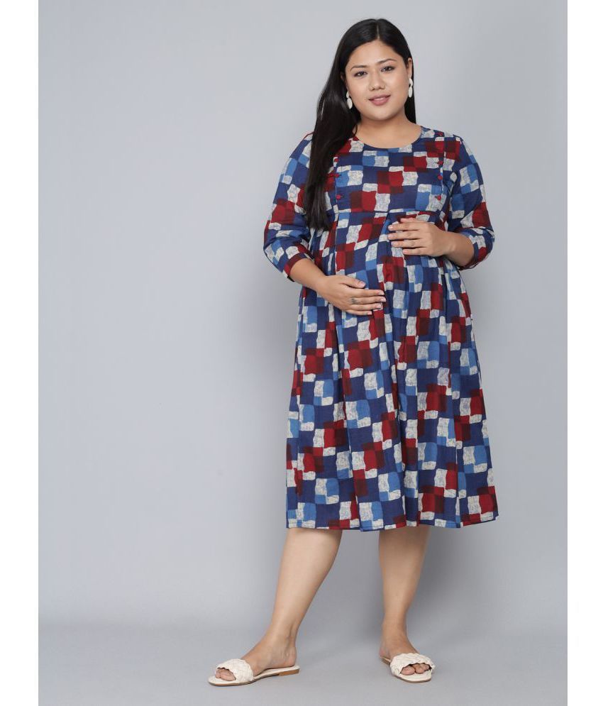INDIKOZ - Multi Color Cotton Women's Maternity Dress ( Pack of 1 )