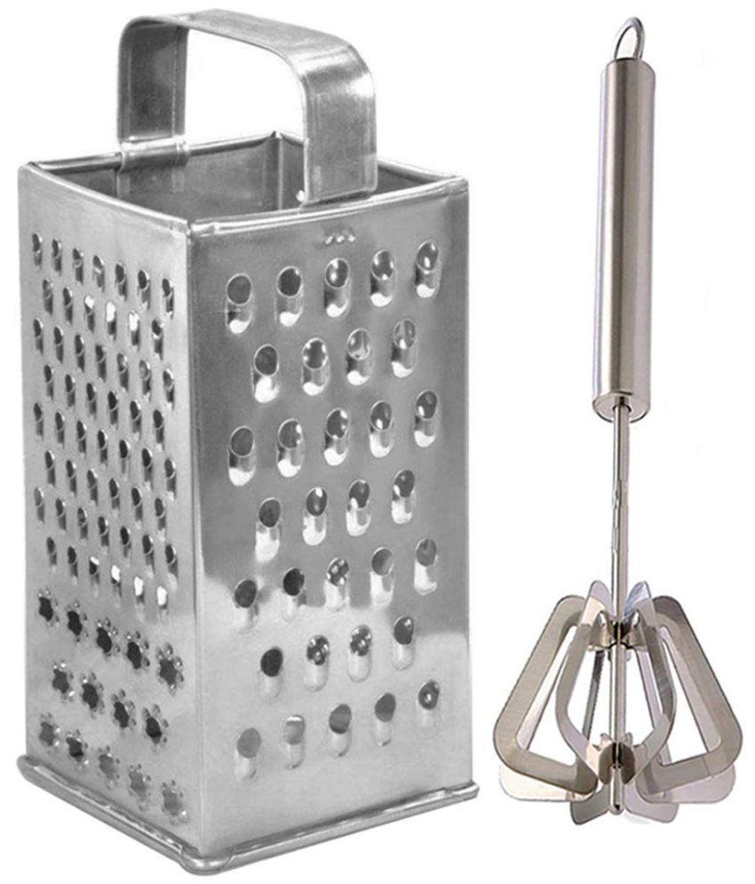     			JISUN - Silver Stainless Steel Big Grater+Mathani ( Pack 2 )