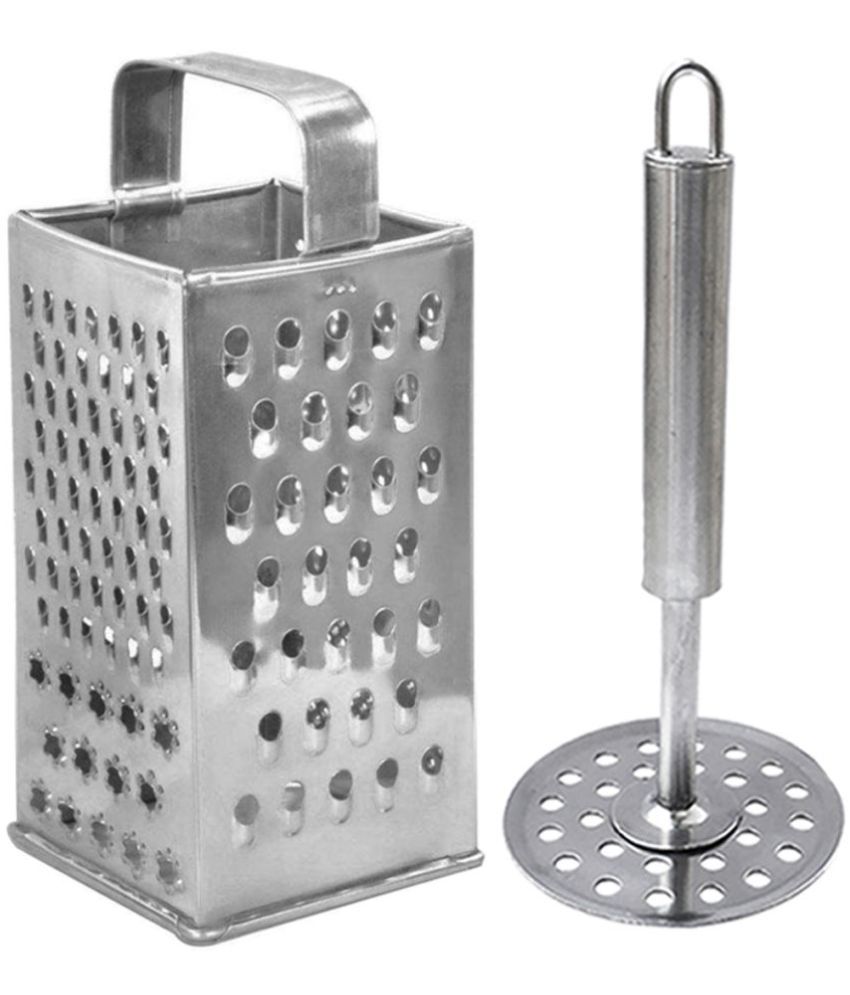     			JIUSN - Silver Stainless Steel Big Grater+Masher ( Pack 2 )