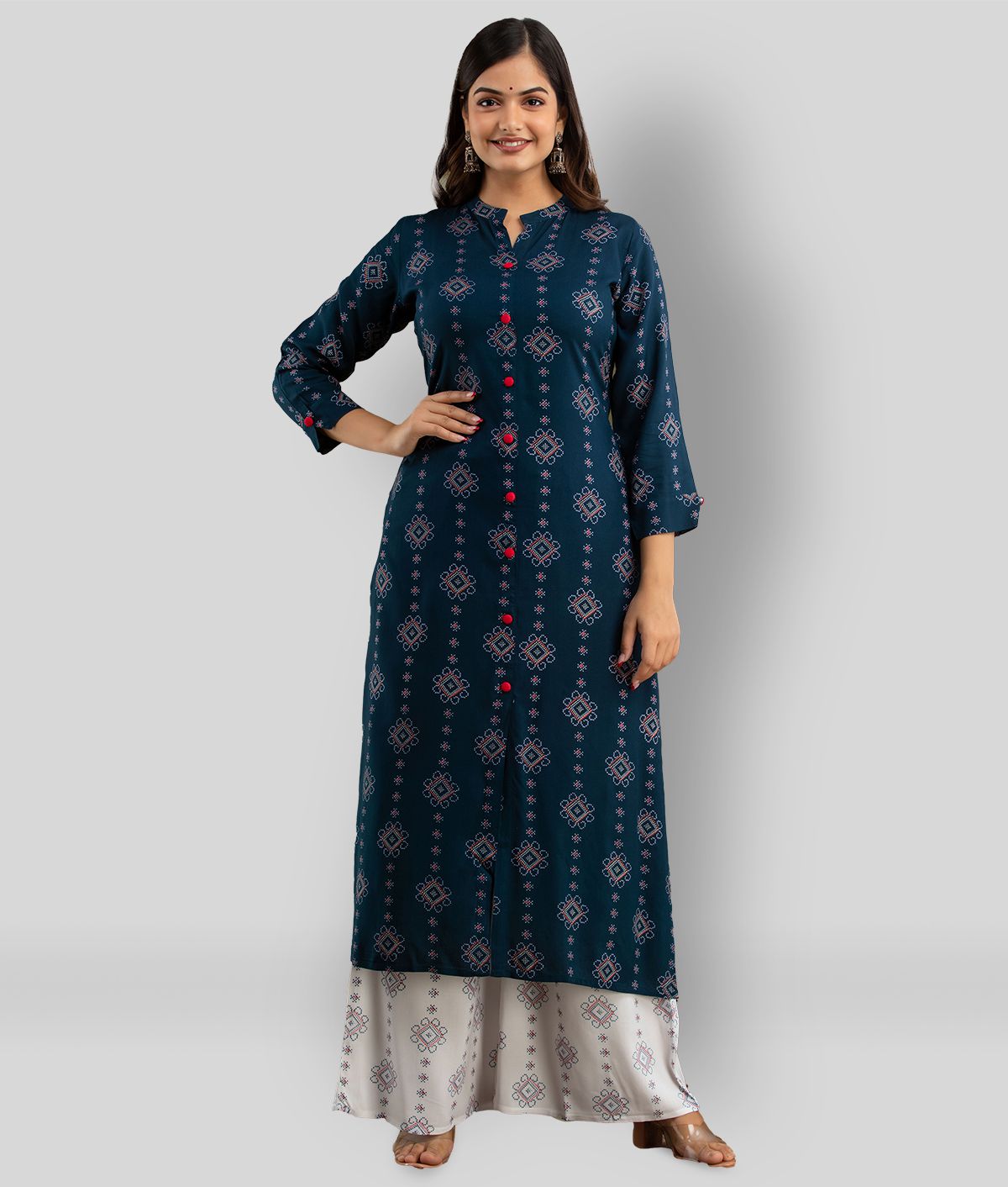     			Lee Moda - Navy Blue Straight Rayon Women's Stitched Salwar Suit ( Pack of 1 )