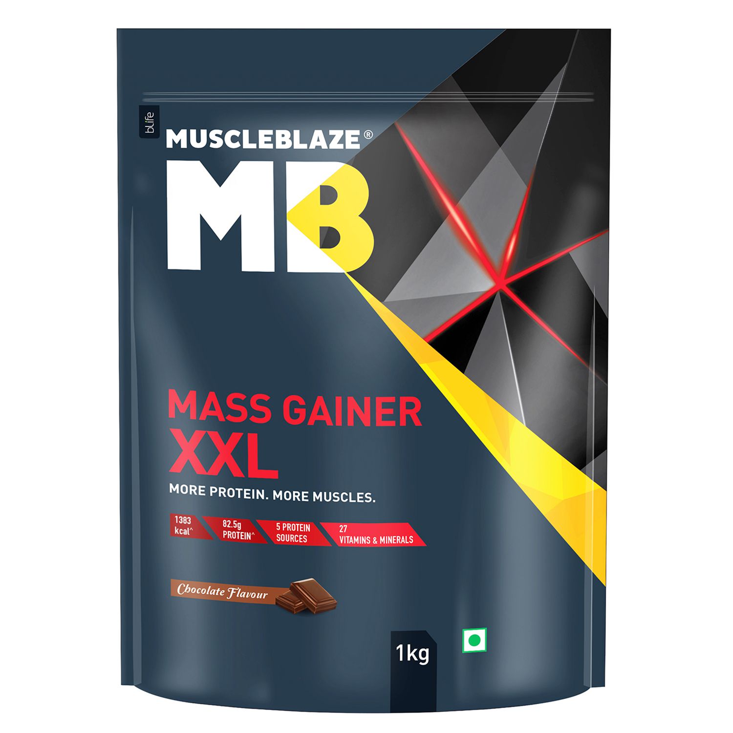MuscleBlaze Mass Gainer XXL (Chocolate, 1 kg / 2.2 lb, 10 Servings)