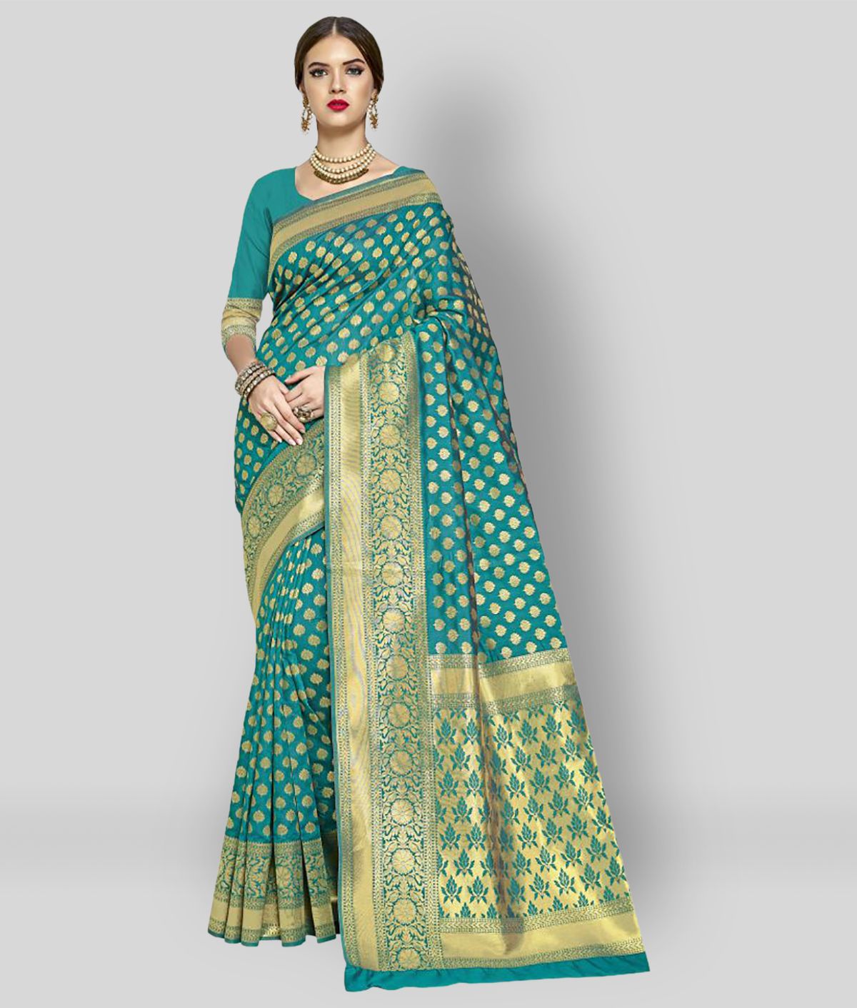     			Sherine - Multicolor Silk Blend Saree With Blouse Piece (Pack of 1)