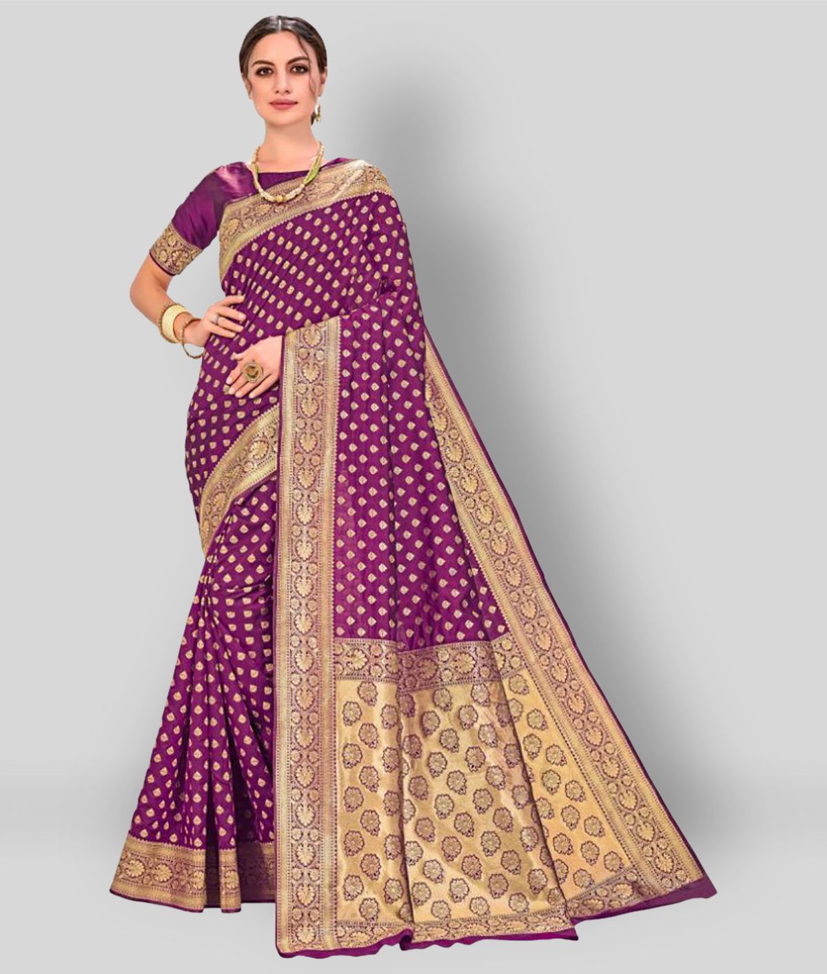     			Sherine - Purple Banarasi Silk Saree With Blouse Piece (Pack of 1)