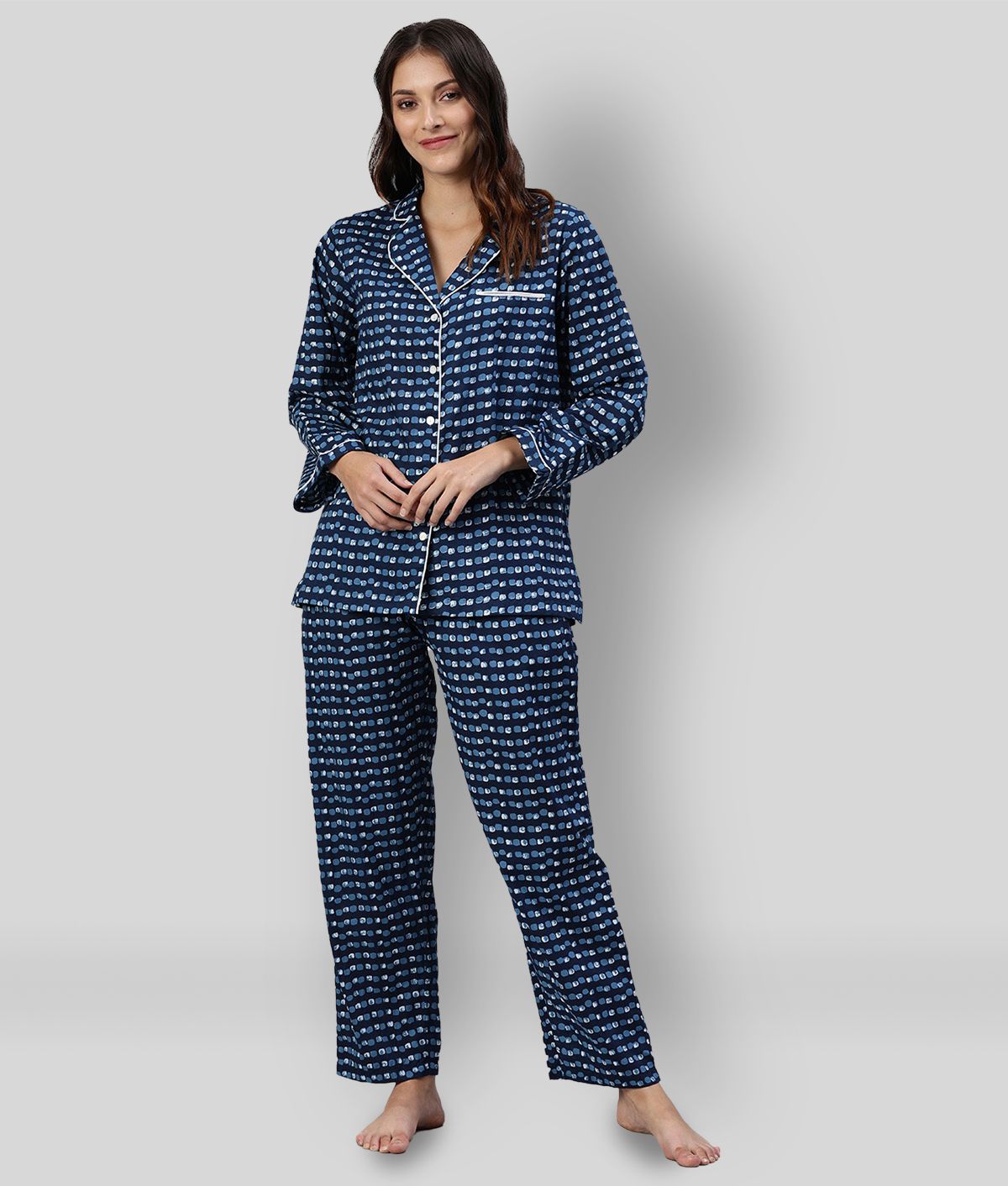     			Divena - Blue Cotton Women's Nightwear Nightsuit Sets