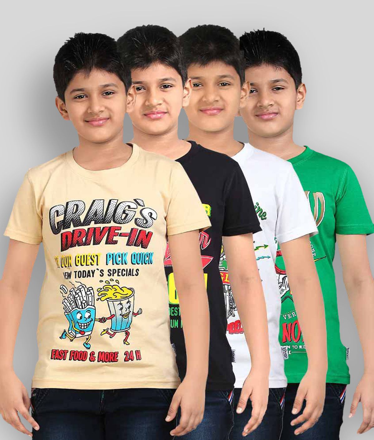 Dongli - Multicolor Cotton Boy's T-Shirt ( Pack of 4 )