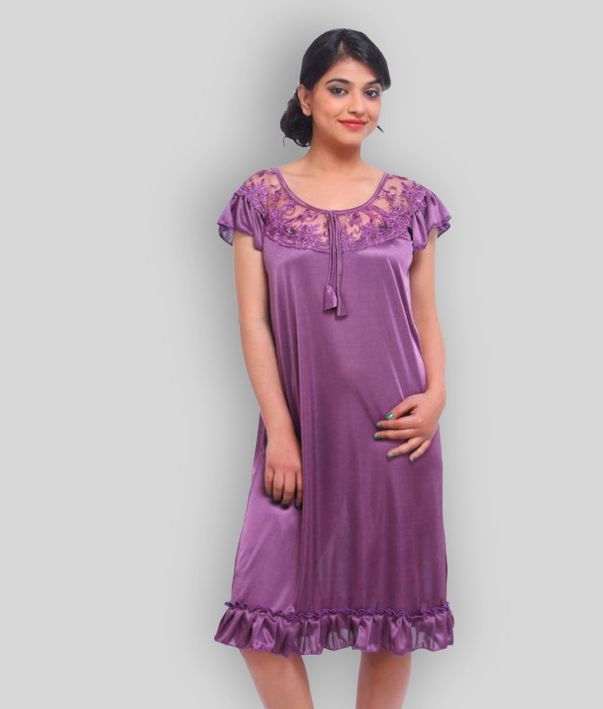     			Fasense - Purple Satin Women's Nightwear Nighty & Night Gowns ( Pack of 1 )
