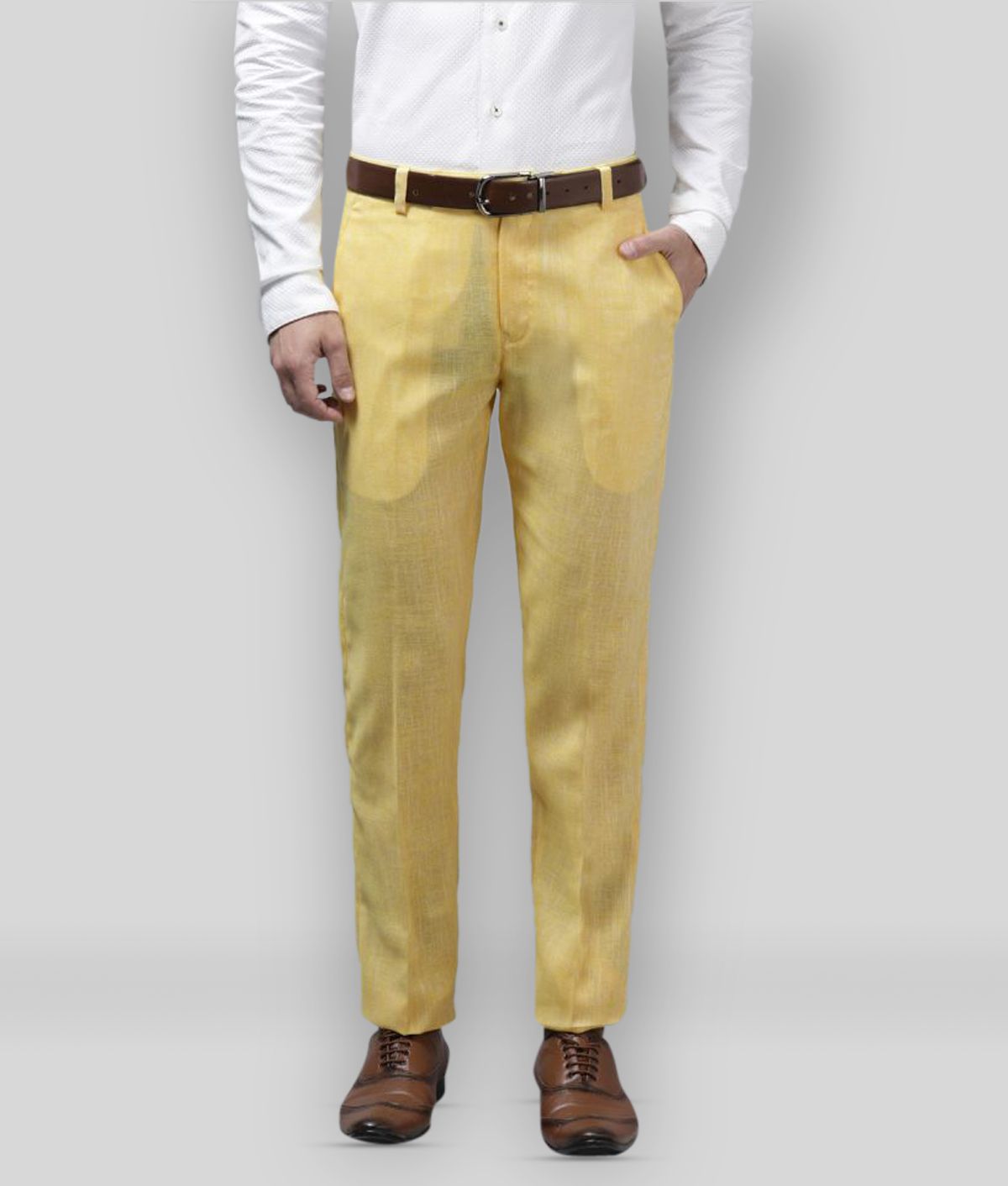 Hangup - Yellow Linen Regular - Fit Men's Formal Pants ( Pack of 1 )