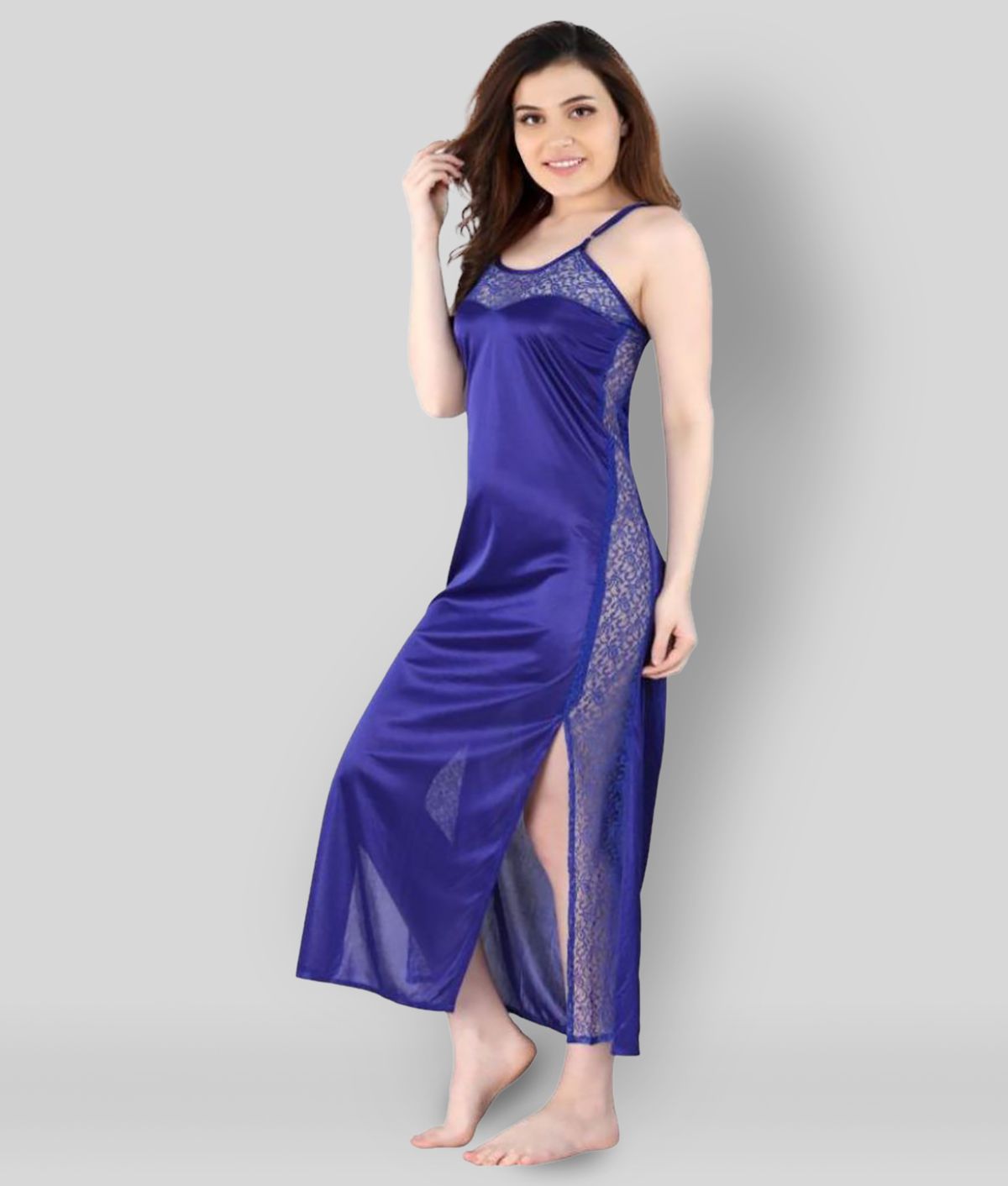     			Romaisa - Blue Satin Women's Nightwear Nighty & Night Gowns ( Pack of 1 )