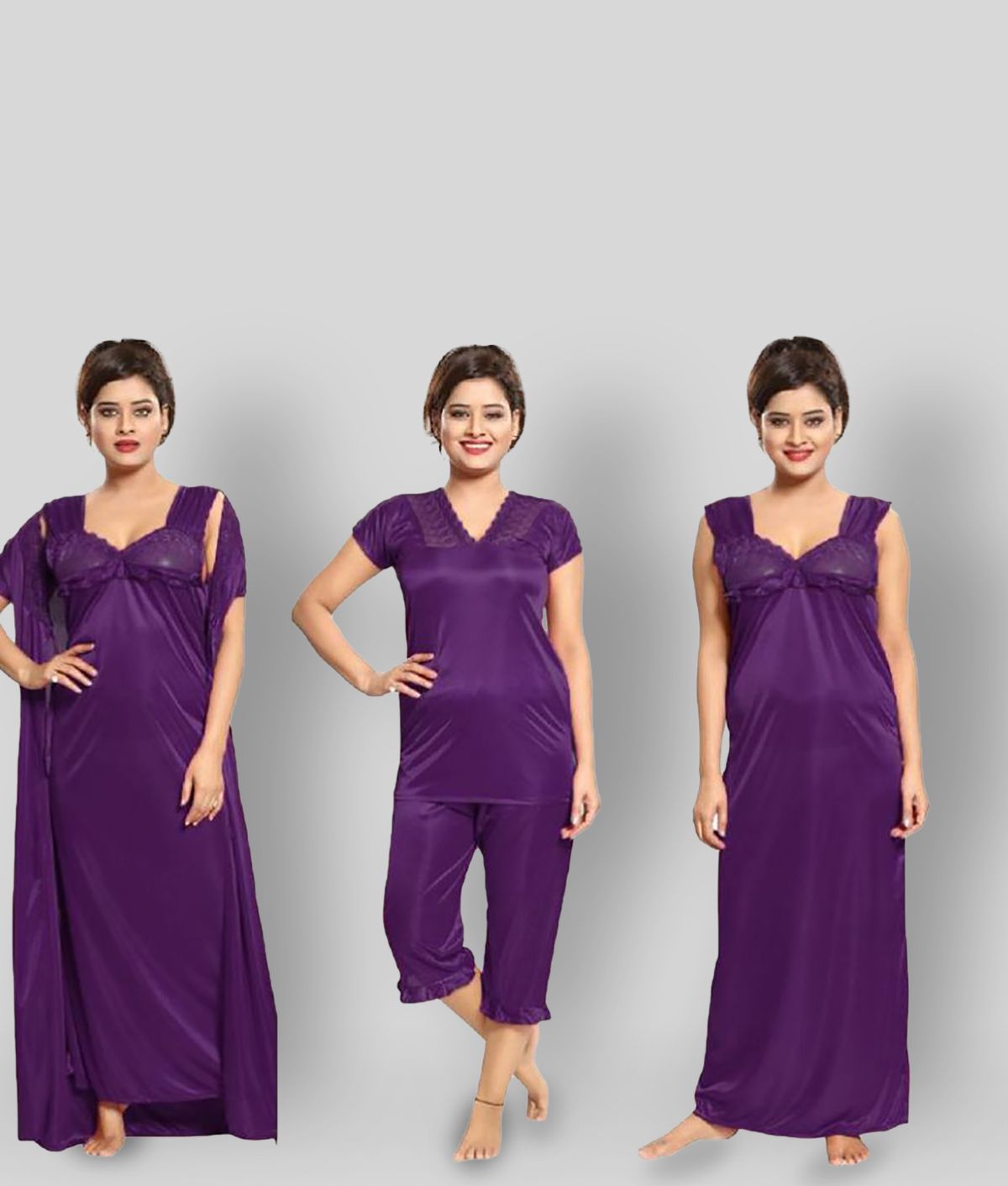     			Romaisa - Purple Satin Women's Nightwear Nighty & Night Gowns
