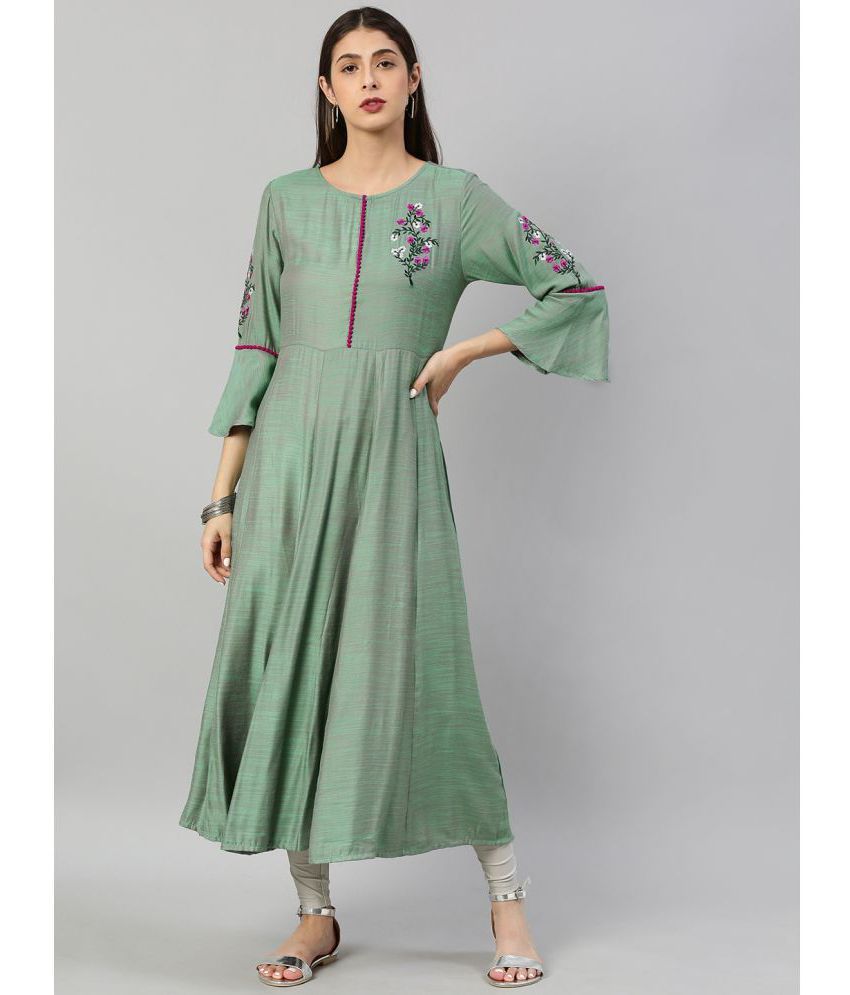     			Yash Gallery - Green Viscose Women's Flared Kurti ( Pack of 1 )