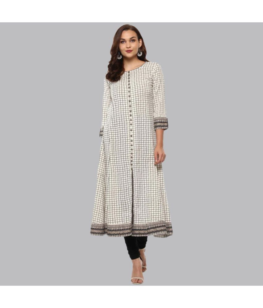     			Yash Gallery - White Cotton Women's Flared Kurti ( Pack of 1 )