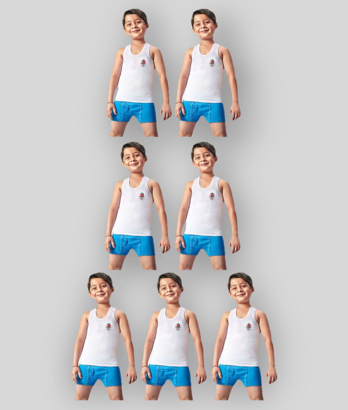     			Dixcy Josh Fine Cotton White Sleeveless Vests for Kids/Boys - Pack of 7