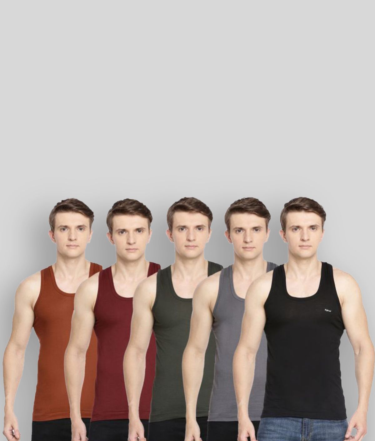     			Pack of 5 Dollar Bigboss Assorted Solid Cotton Blend Men Vest