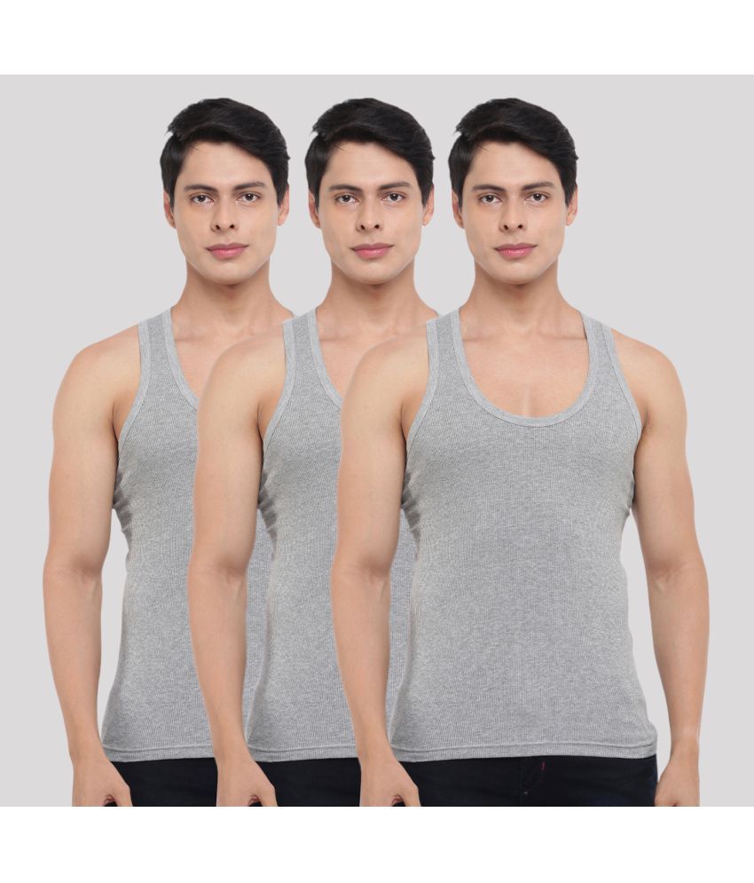     			Pack of 3 Dollar Bigboss Grey Solid Cotton Blend Men Vest