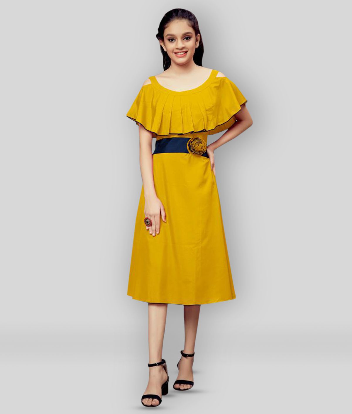     			Fashion Dream - Yellow Crepe Girls A-line Dress ( Pack of 1 )