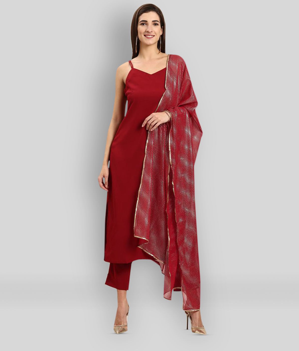     			Janasya - Maroon Straight Crepe Women's Stitched Salwar Suit ( Pack of 1 )