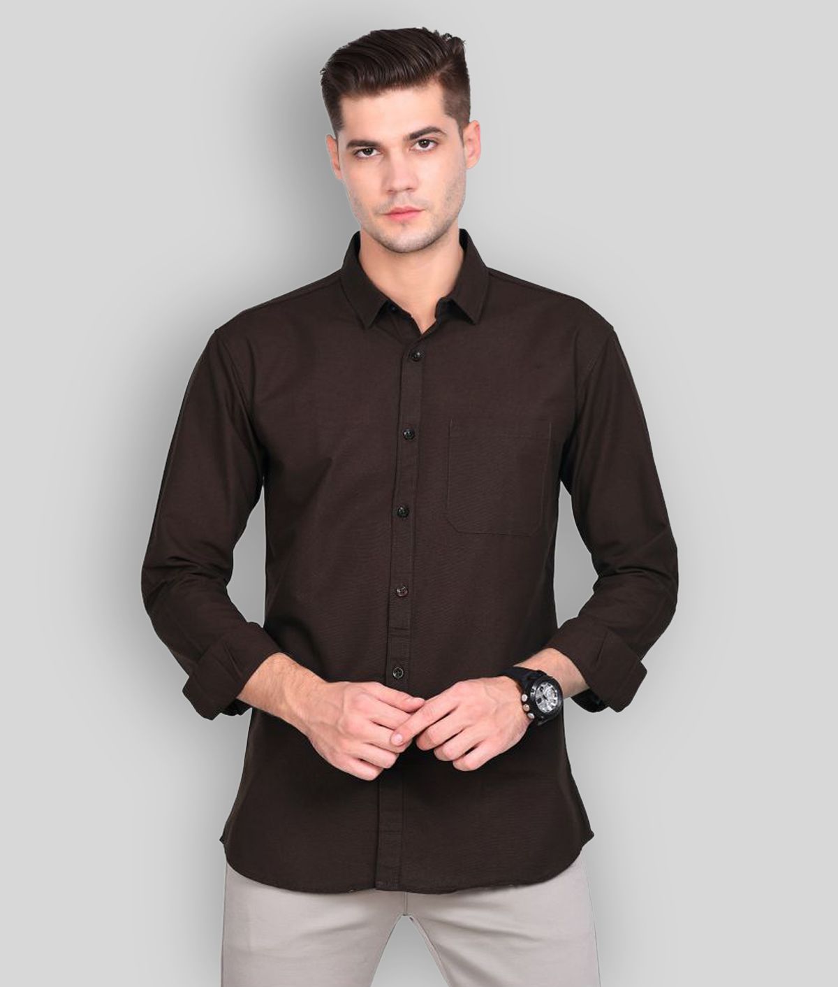 Paul Street - Brown Linen Slim Fit Men's Casual Shirt ( Pack of 1 )