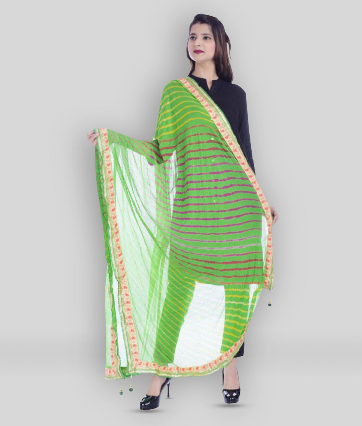     			Raj Green Chiffon Leheria Dupatta