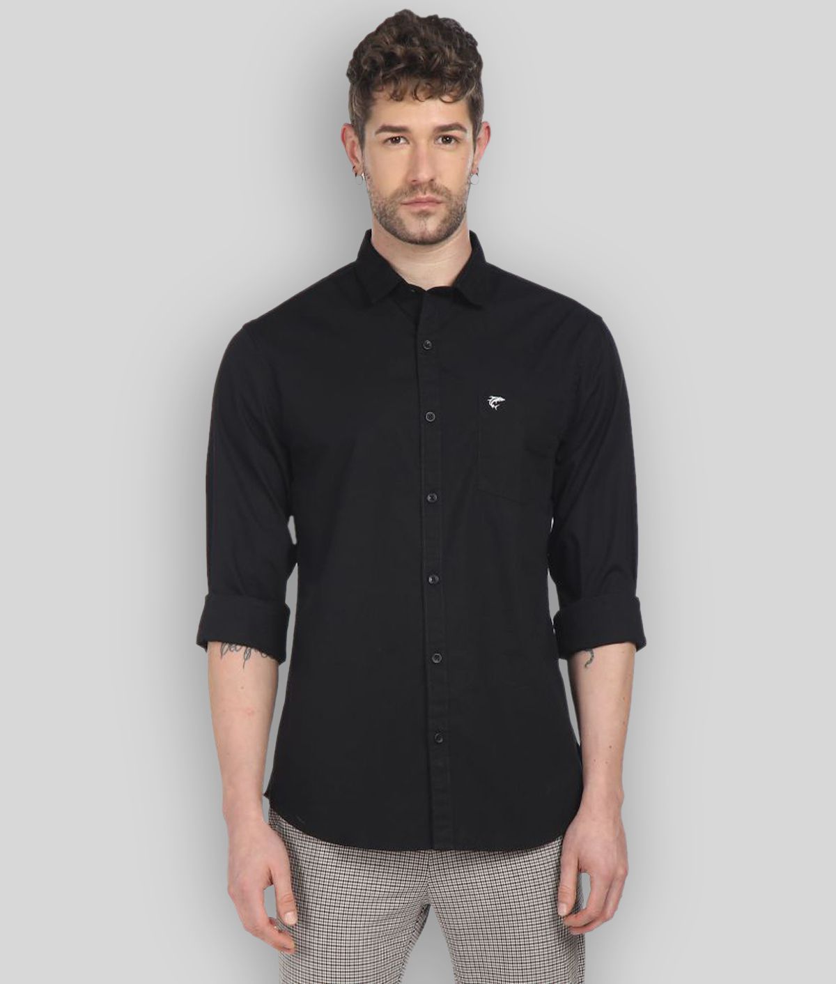 Ruggers - Black Cotton Blend Regular Fit Men's Casual Shirt ( Pack of 1 )