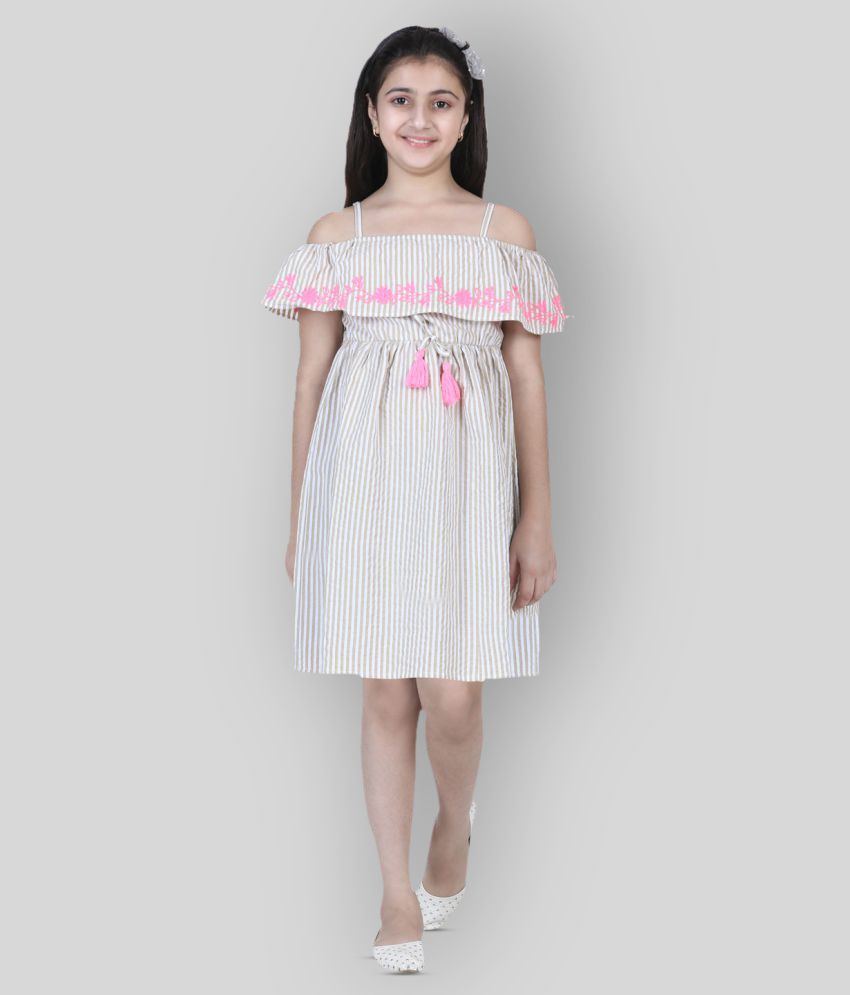     			StyleStone - Off White Cotton Girls A-line Dress ( Pack of 1 )