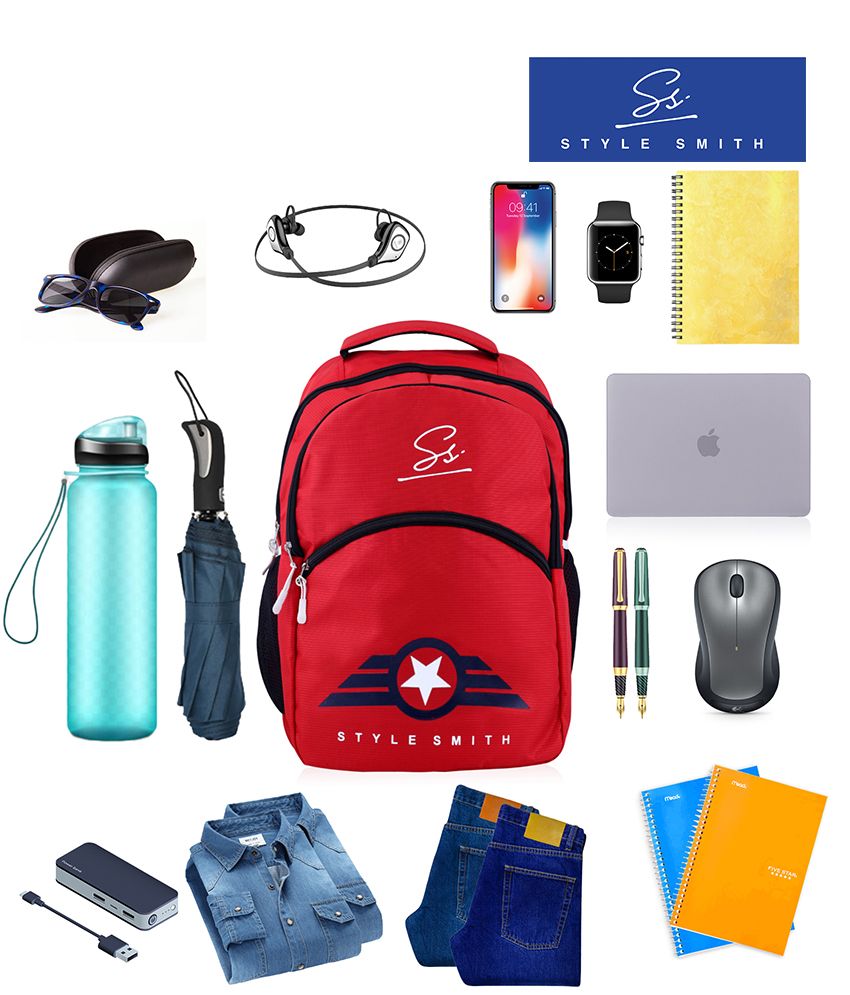 Style Smith Red Polyester Casual Backpack Bag ( 25 Ltrs ) Buy Style