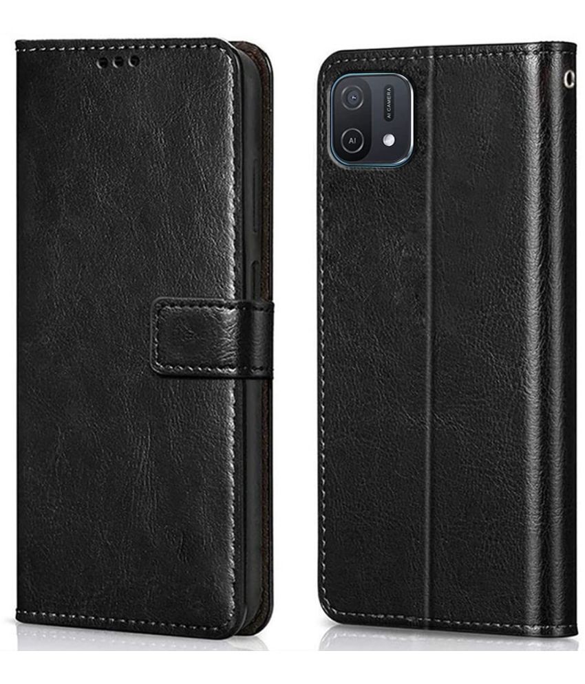     			Kosher Traders - Black Artificial Leather Flip Cover Compatible For Oppo A16K ( Pack of 1 )