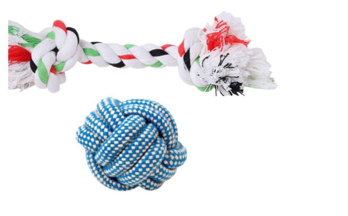     			KOKIWOOWOO Chew Toys Combo Cotton rope & Ball ( Pack of 2 )