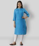 Frionkandy - Blue Rayon Women's Straight Kurti ( Pack of 1 )