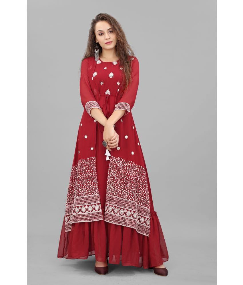     			Apnisha - Red Anarkali Georgette Women's Semi Stitched Ethnic Gown ( Pack of 1 )