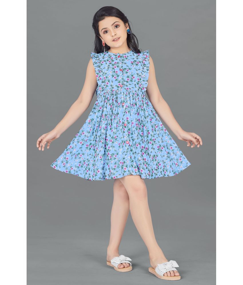     			MIRROW TRADE - Light Blue Georgette Girls Frock ( Pack of 1 )