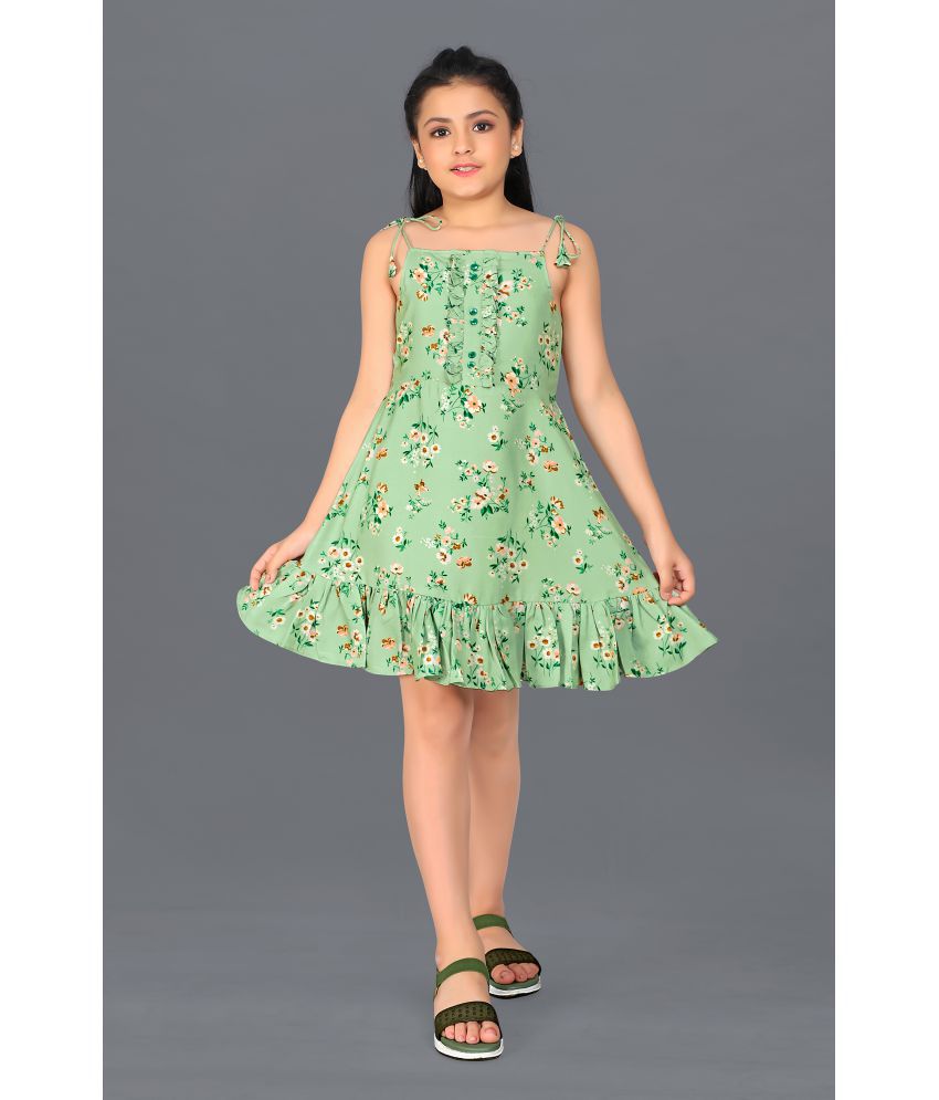     			MIRROW TRADE - Light Green Rayon Girls Fit And Flare Dress ( Pack of 1 )