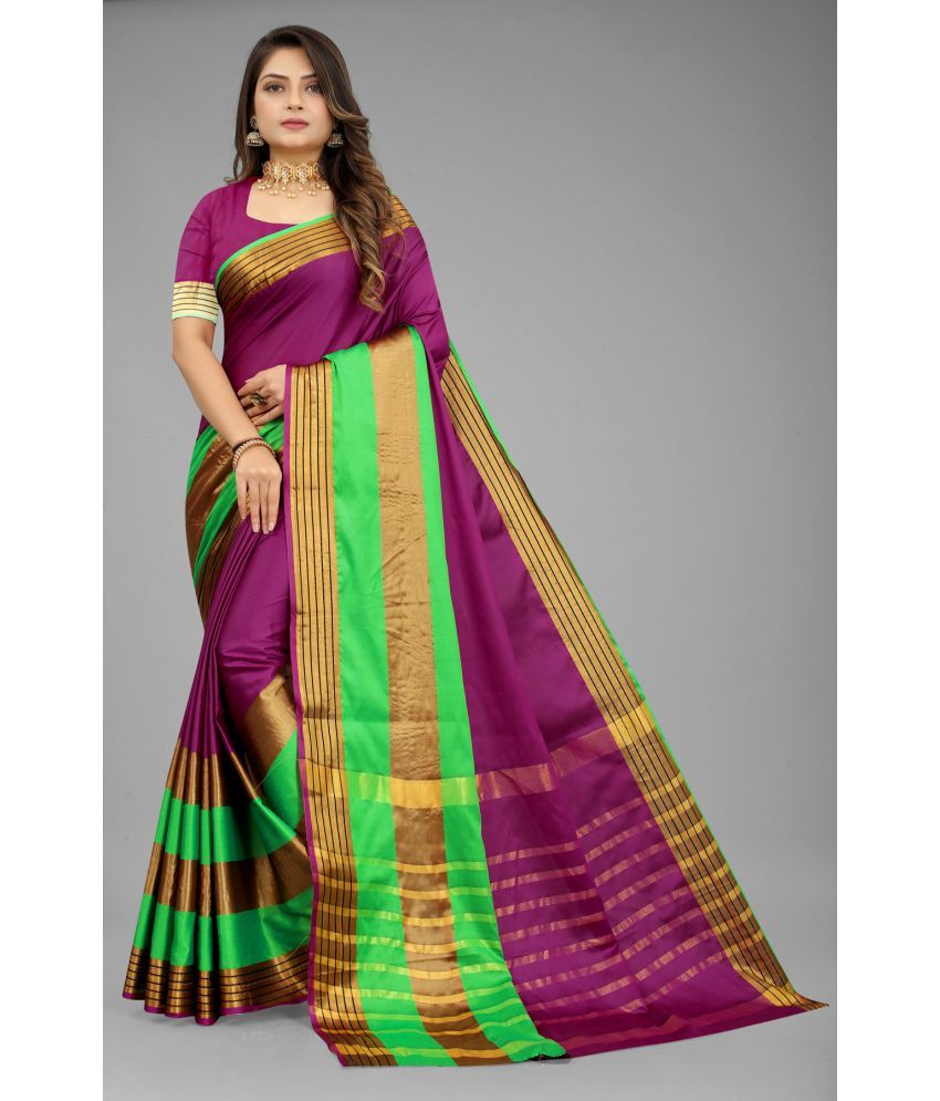     			OFLINE SELCTION - Wine Cotton Silk Saree With Blouse Piece ( Pack of 1 )