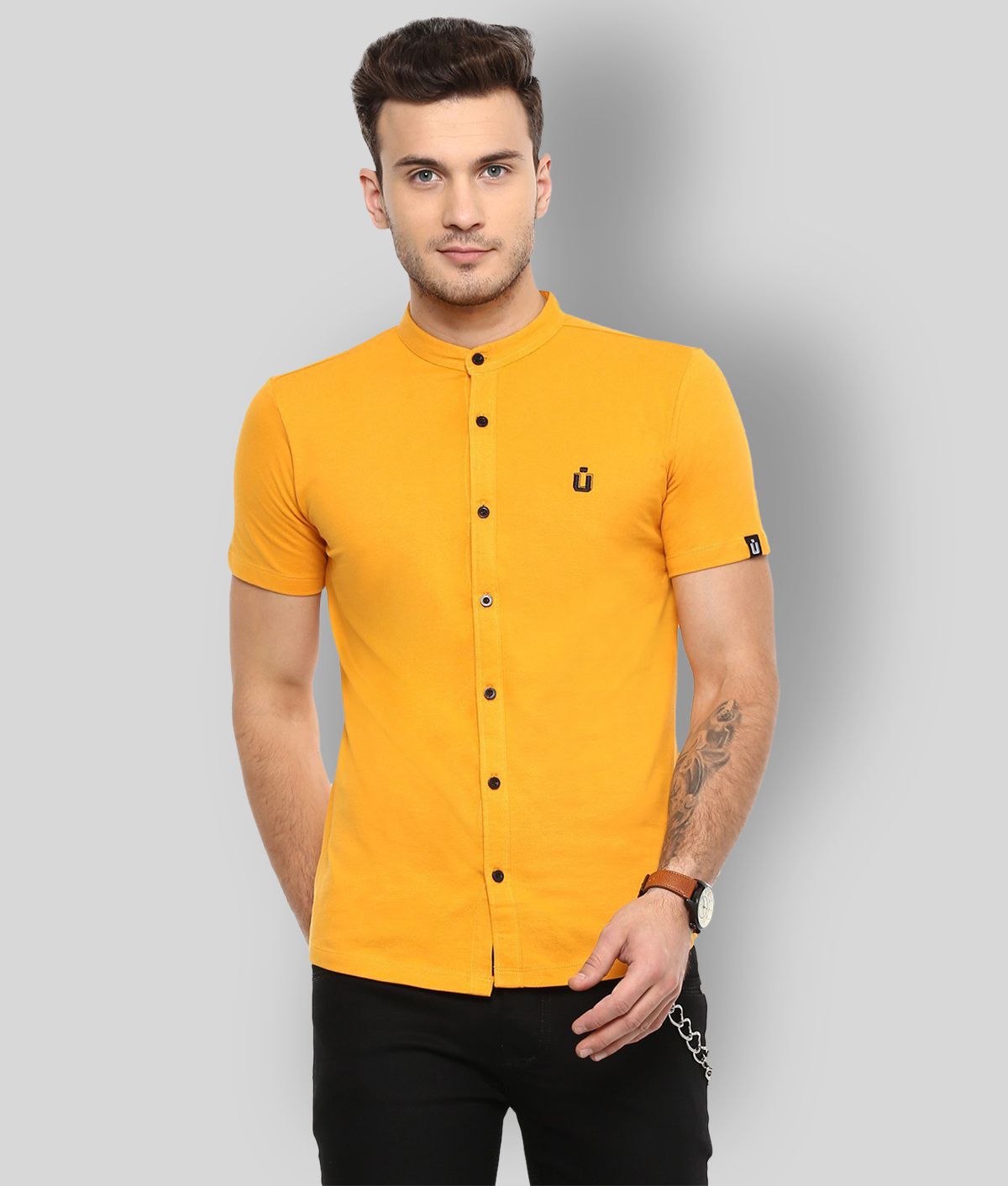     			Urbano Fashion - Yellow Cotton Slim Fit Men's Casual Shirt ( Pack of 1 )