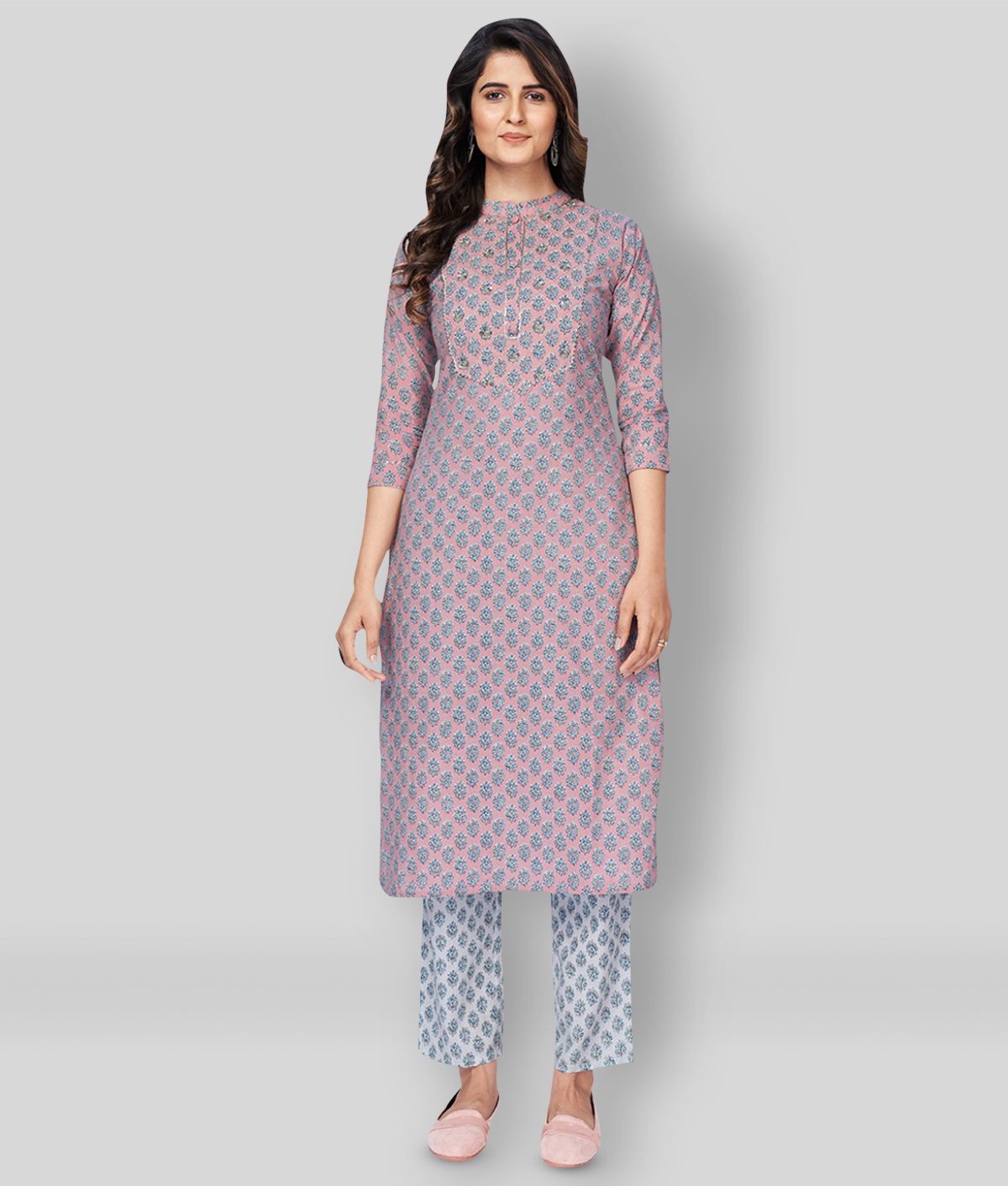     			Vbuyz - Purple Straight Cotton Women's Stitched Salwar Suit ( Pack of 1 )