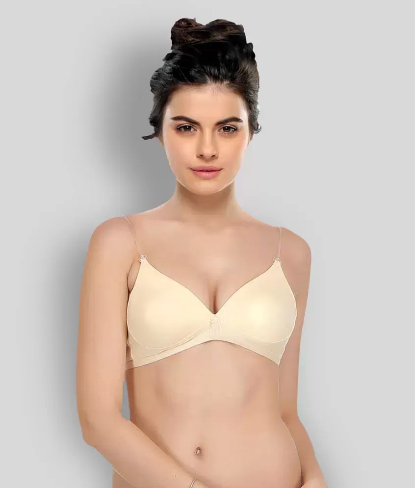 Buy Clovia Polyamide Solid Padded Full Cup Wire Free T-Shirt Bra - Beige  online