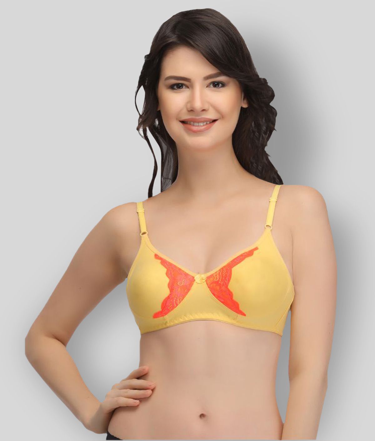     			Clovia - Yellow Lace Non - Padded Women's T-Shirt Bra ( Pack of 1 )
